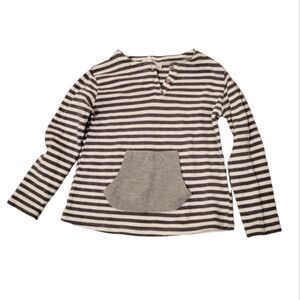 Zara Baby Girl Gray & Cream Stripe Henley Top Size 3-4 years Kangaroo Pocket